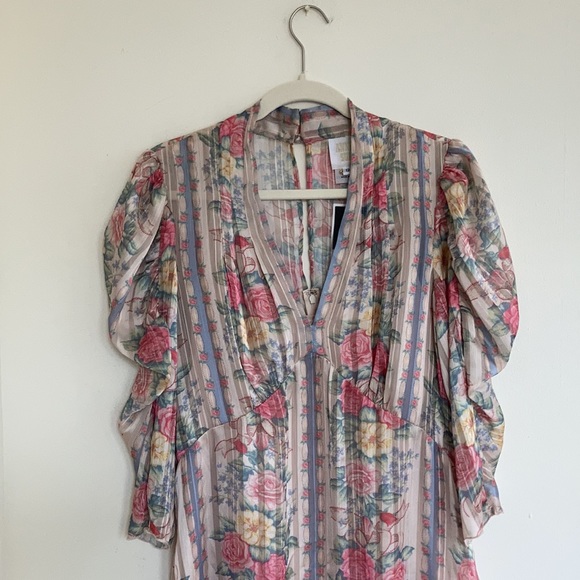 NWT Anna Sui Womens Dress Sz 12  Sheer Whimsy Floral Cottagecore Coquette Pastel - Picture 5 of 16